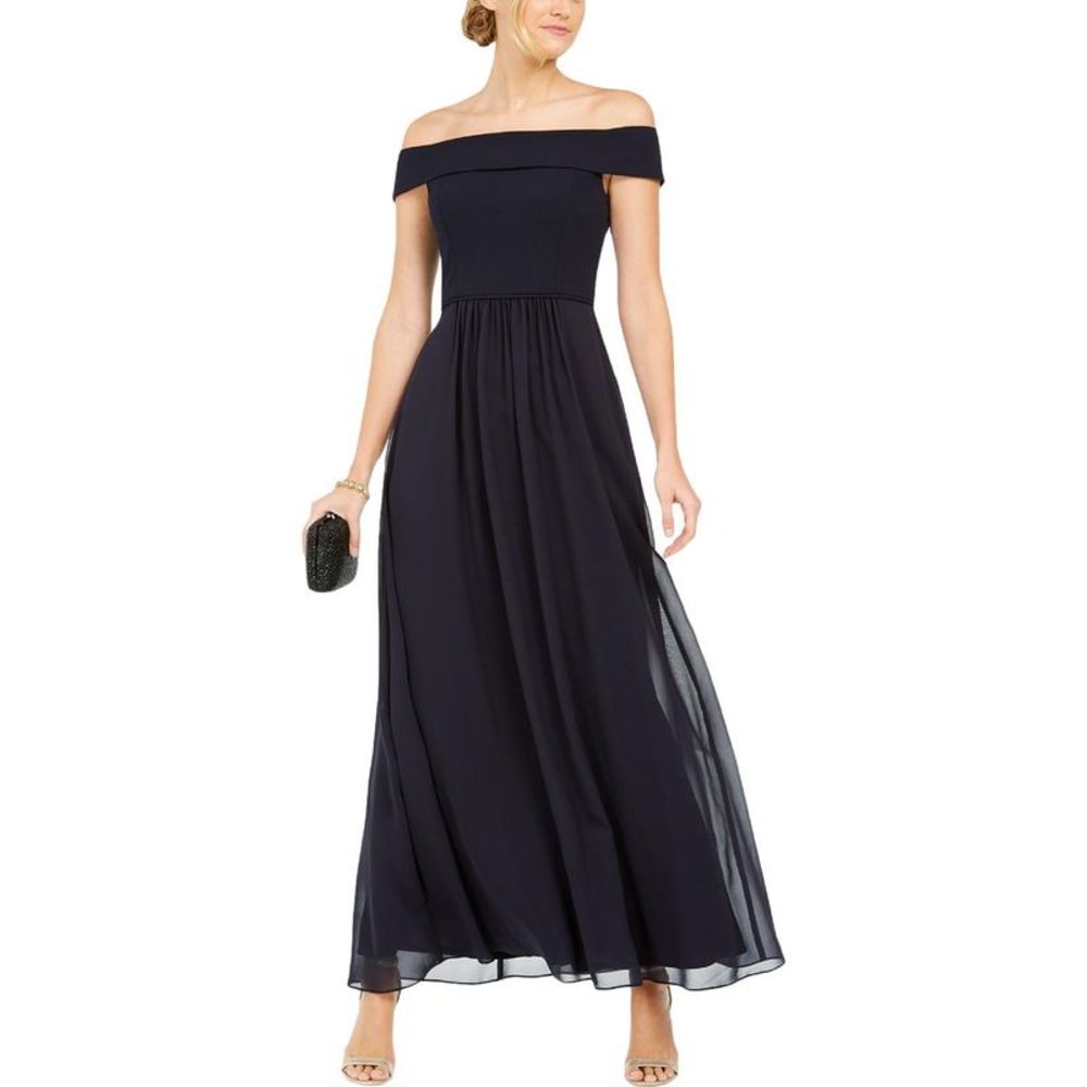 Adrianna Papell Womens Navy Chiffon Long Evening Formal Dress Gown NWT